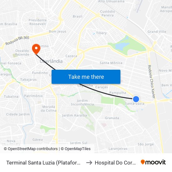 Terminal Santa Luzia (Plataforma B2) to Hospital Do Coração map