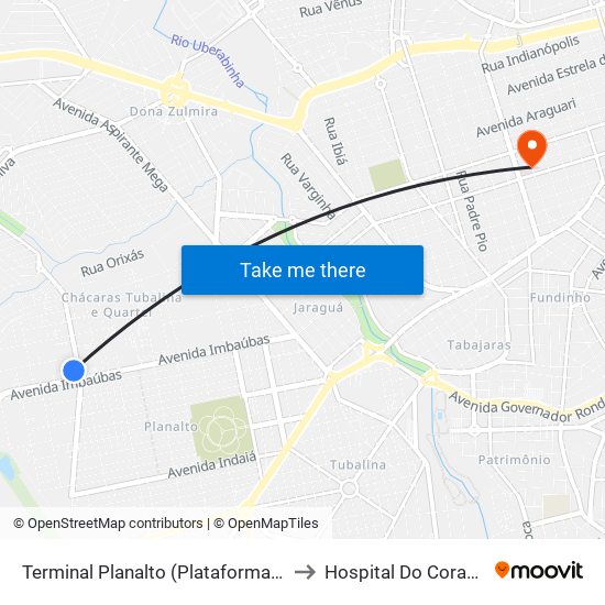 Terminal Planalto (Plataforma A1) to Hospital Do Coração map