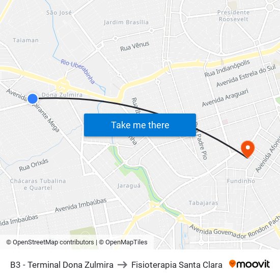 B3 - Terminal Dona Zulmira to Fisioterapia Santa Clara map