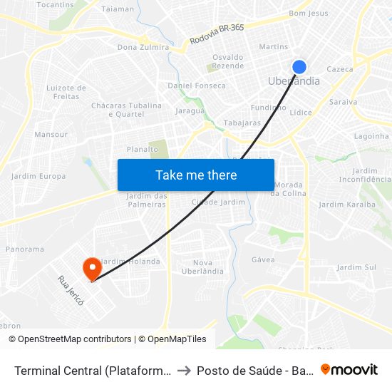 Terminal Central (Plataforma D1 - Verde) to Posto de Saúde - Bairro Canaã map