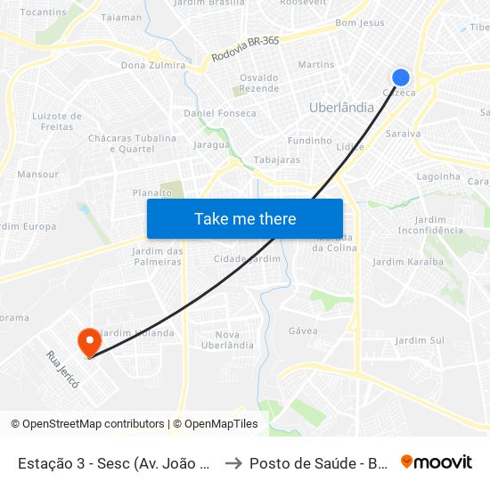 Estação 3 - Sesc (Av. João Naves De Ávila) to Posto de Saúde - Bairro Canaã map