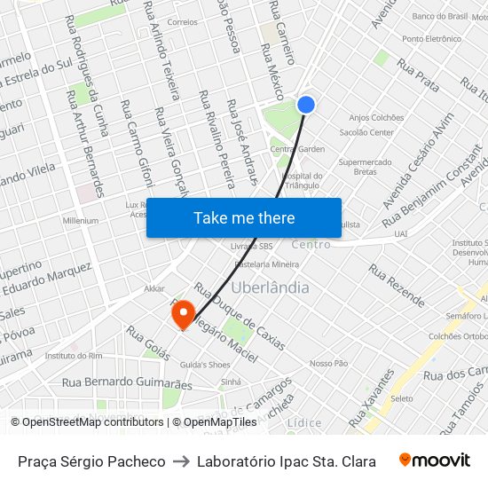 Praça Sérgio Pacheco to Laboratório Ipac Sta. Clara map