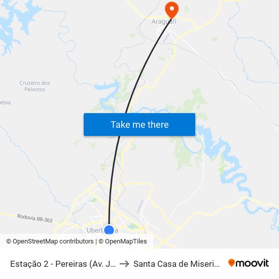 Estação 2 - Pereiras (Av. João Naves De Ávila) to Santa Casa de Misericórdia de Araguari map