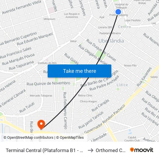 Terminal Central (Plataforma B1 - Amarelo) to Orthomed Center map