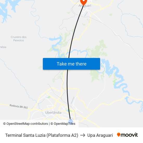 Terminal Santa Luzia (Plataforma A2) to Upa Araguari map