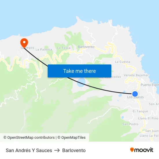 San Andrés Y Sauces to Barlovento map