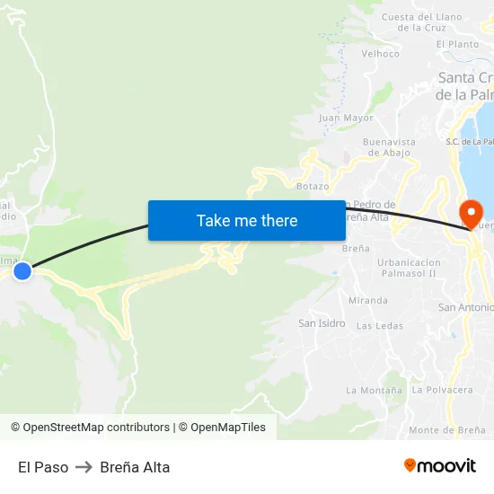 El Paso to Breña Alta map