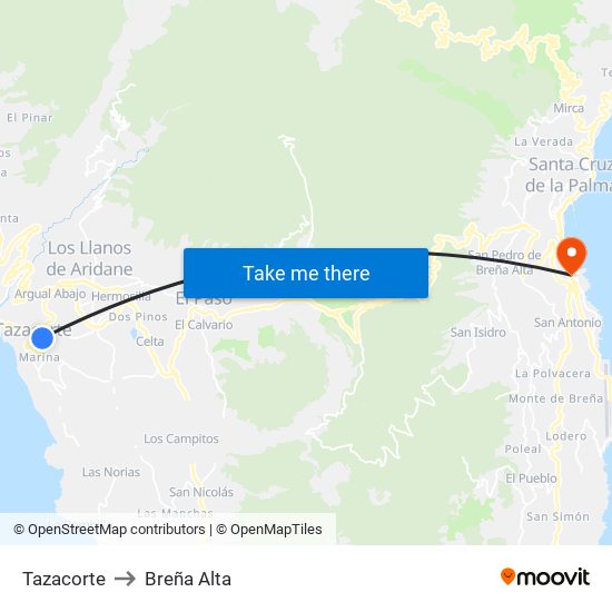 Tazacorte to Breña Alta map