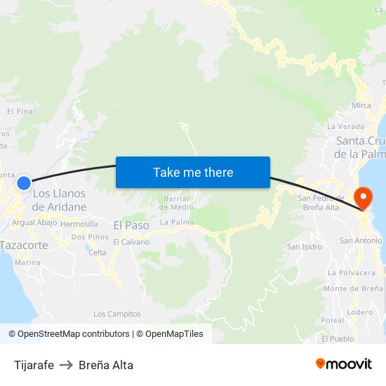 Tijarafe to Breña Alta map