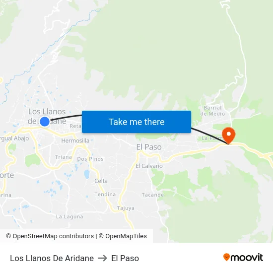 Los Llanos De Aridane to El Paso map