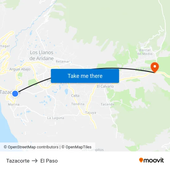 Tazacorte to El Paso map