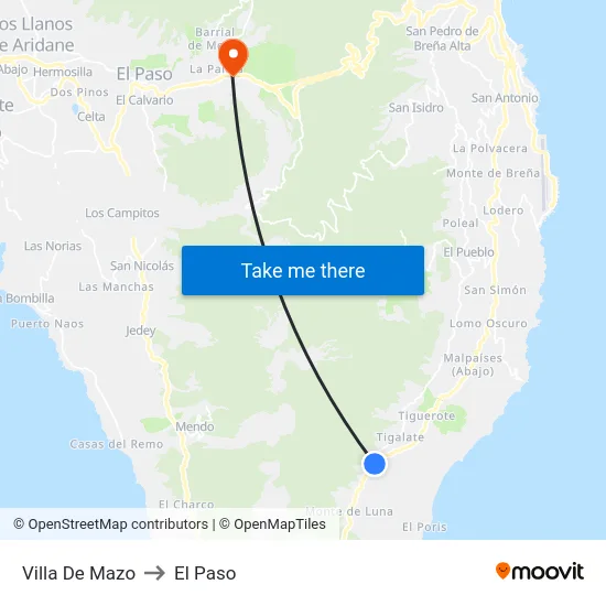 Villa De Mazo to El Paso map