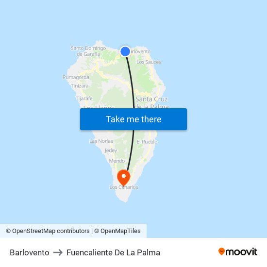 Barlovento to Fuencaliente De La Palma map