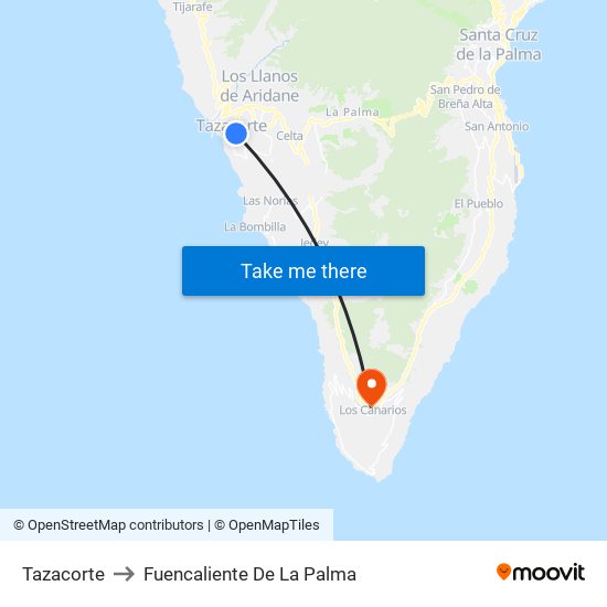 Tazacorte to Fuencaliente De La Palma map
