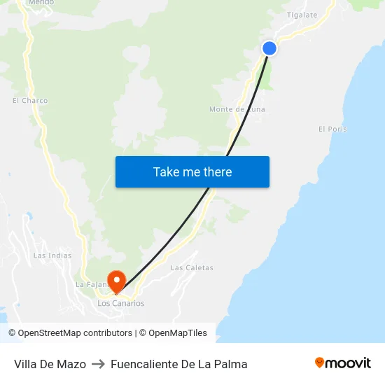 Villa De Mazo to Fuencaliente De La Palma map