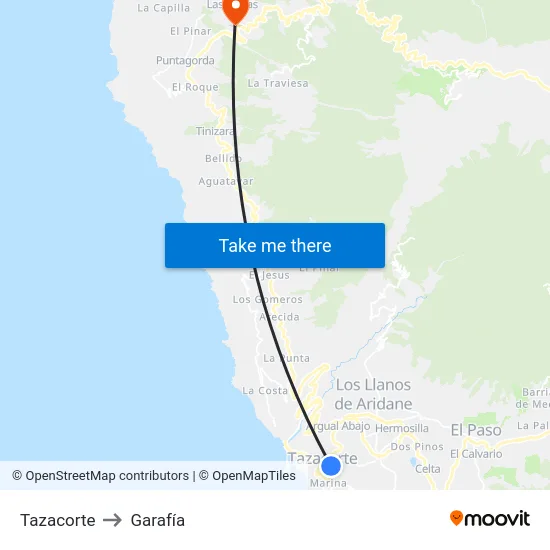 Tazacorte to Garafía map