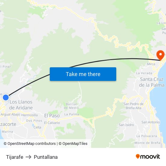 Tijarafe to Puntallana map