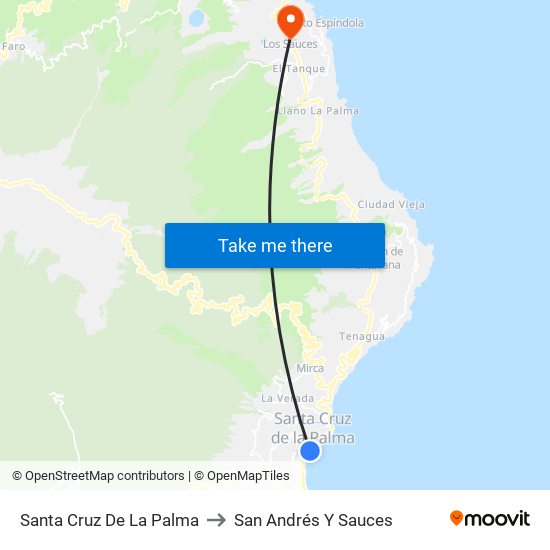 Santa Cruz De La Palma to San Andrés Y Sauces map