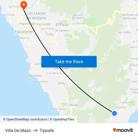 Villa De Mazo to Tijarafe map