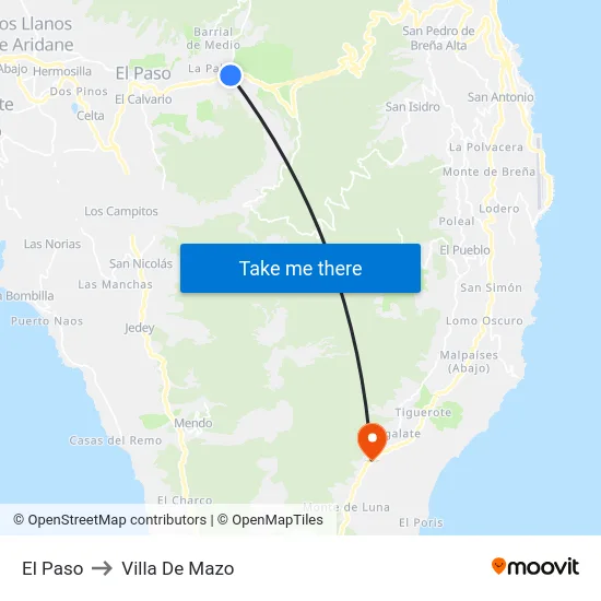 El Paso to Villa De Mazo map