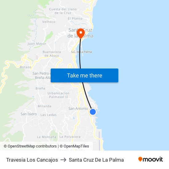 Travesia Los Cancajos to Santa Cruz De La Palma map