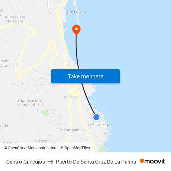 Centro Cancajos to Puerto De Santa Cruz De La Palma map