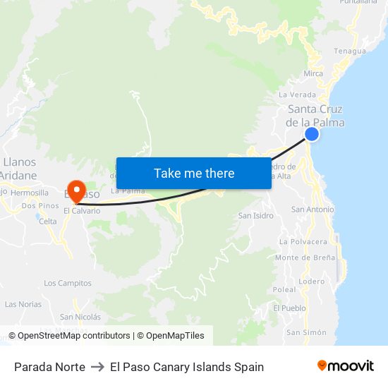 Parada Norte to El Paso Canary Islands Spain map