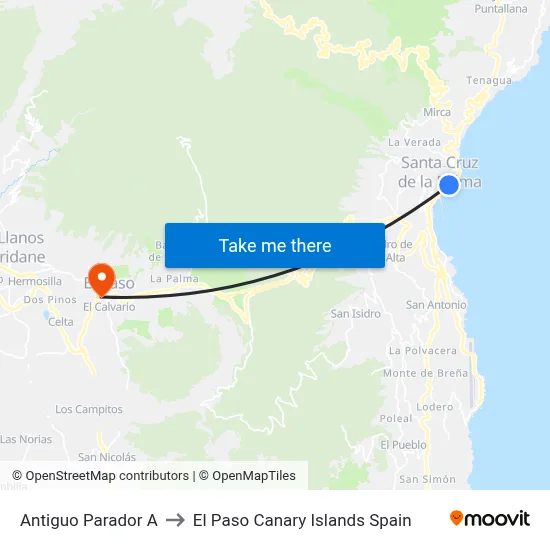 Antiguo Parador A to El Paso Canary Islands Spain map