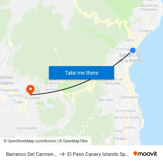 Barranco Del Carmen A to El Paso Canary Islands Spain map