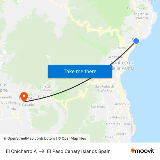 El Chicharro A to El Paso Canary Islands Spain map