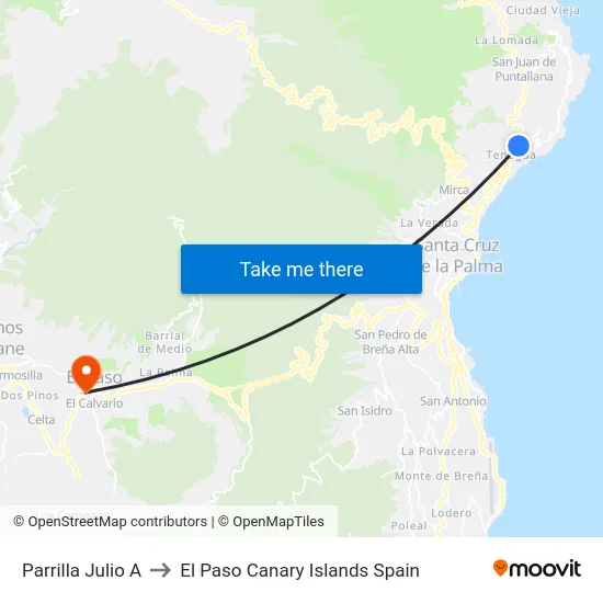 Parrilla Julio A to El Paso Canary Islands Spain map
