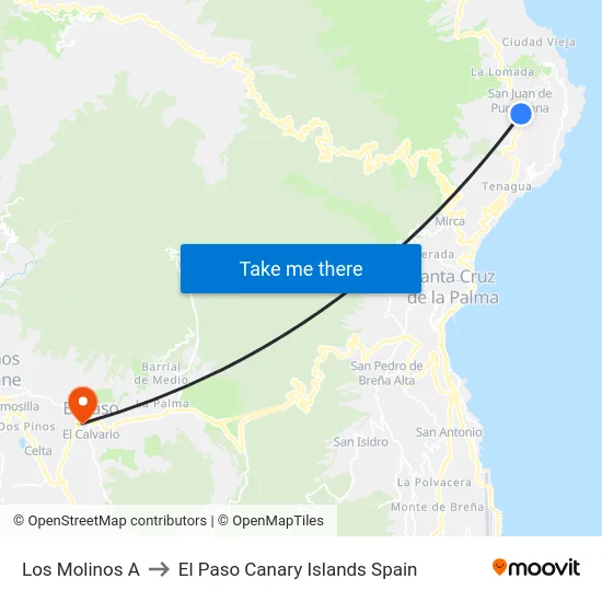 Los Molinos A to El Paso Canary Islands Spain map