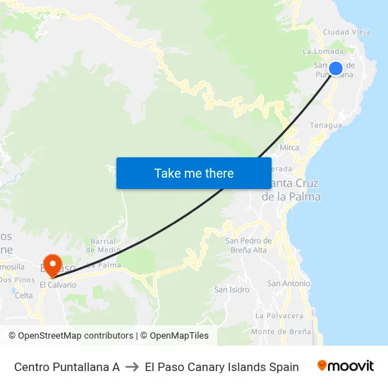Centro Puntallana A to El Paso Canary Islands Spain map