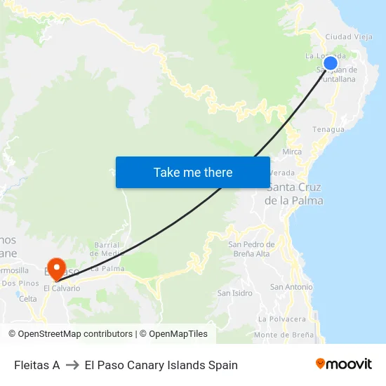 Fleitas A to El Paso Canary Islands Spain map