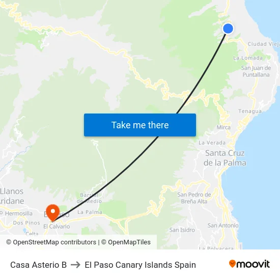 Casa Asterio B to El Paso Canary Islands Spain map