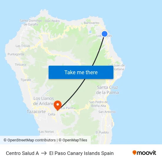 Centro Salud A to El Paso Canary Islands Spain map