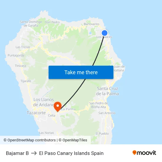 Bajamar B to El Paso Canary Islands Spain map