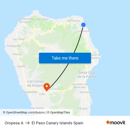 Oropesa A to El Paso Canary Islands Spain map