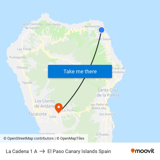 La Cadena 1 A to El Paso Canary Islands Spain map