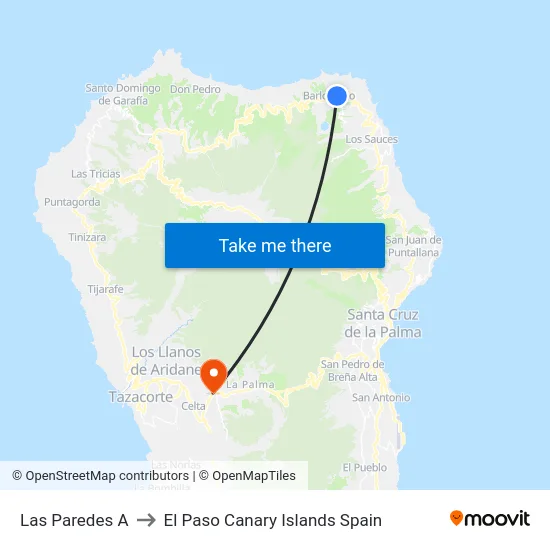 Las Paredes A to El Paso Canary Islands Spain map