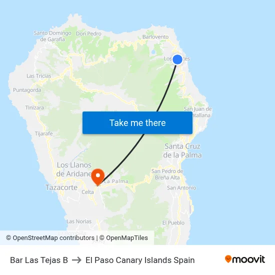 Bar Las Tejas B to El Paso Canary Islands Spain map