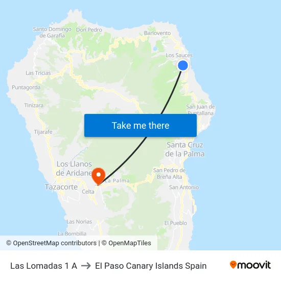 Las Lomadas 1 A to El Paso Canary Islands Spain map