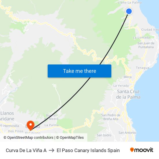 Curva De La Viña A to El Paso Canary Islands Spain map