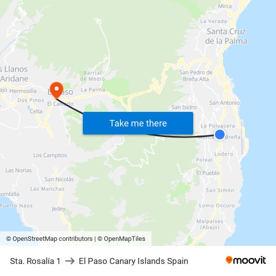 Sta. Rosalía 1 to El Paso Canary Islands Spain map