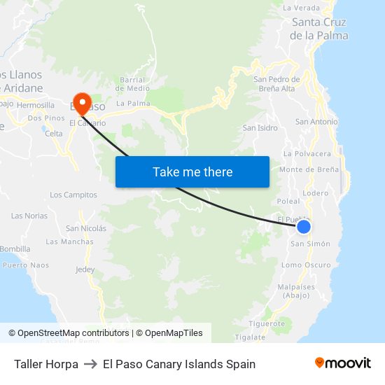 Taller Horpa to El Paso Canary Islands Spain map