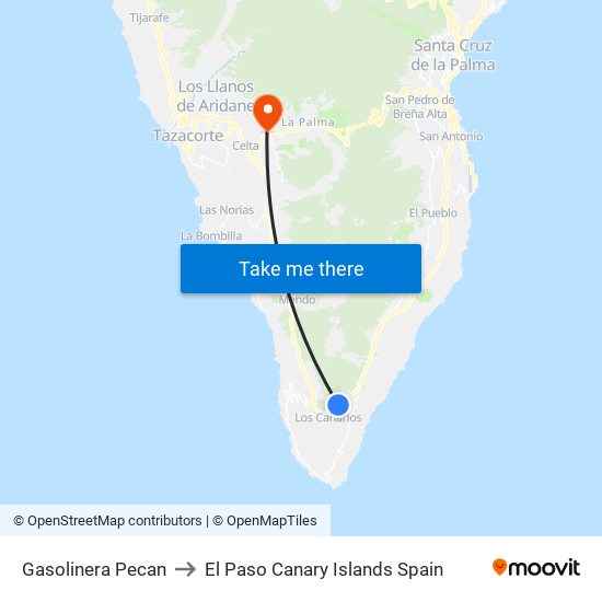 Gasolinera Pecan to El Paso Canary Islands Spain map