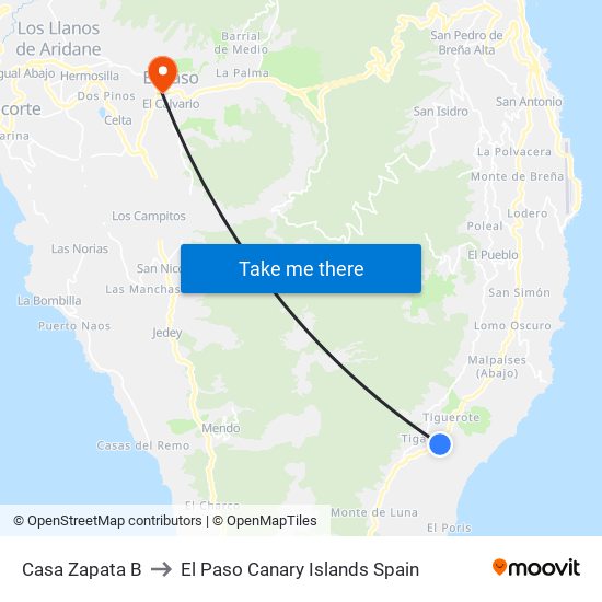 Casa Zapata B to El Paso Canary Islands Spain map