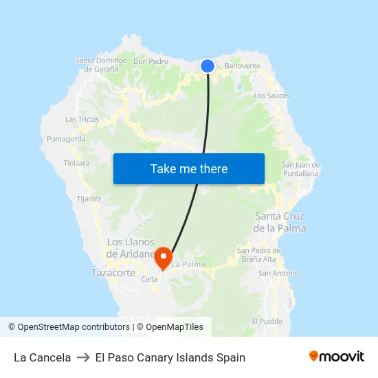 La Cancela to El Paso Canary Islands Spain map
