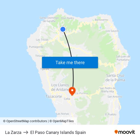 La Zarza to El Paso Canary Islands Spain map