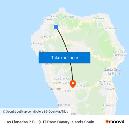 Las Llanadas 2 B to El Paso Canary Islands Spain map